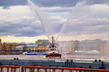ST PETERSBURG, RUSSIAN FEDERATION - 30. 04.2017. Festival of icebreakers on the Neva River.のeditorial素材