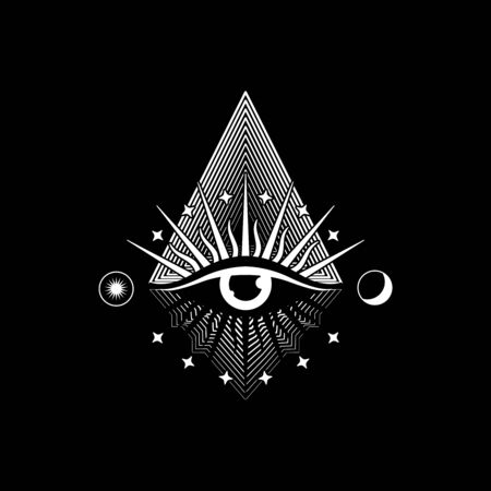 Eye of Providence. Poster, card, banner, t-shirt design element. Vector illustration. Mystical...