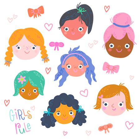 Cute girl faces clip art setのイラスト素材