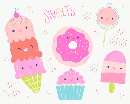 Sweet Desserts Vector Illustration Clip Art Setのイラスト素材