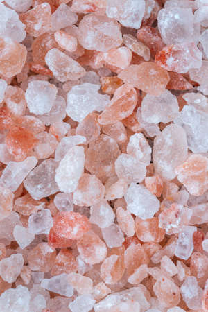 Close-up of pink Himalayan salt, rock salt, macro photography, full frame, high angle viewの写真素材