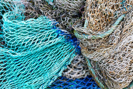 Fishing nets background in blue, aqua, white, backgroundの写真素材