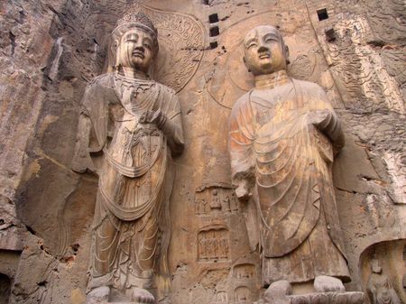 The Longmen Grottoes in Luoyang was cutted in the year when Wei Emperor Xiaowen go to Luoyang (AD 494 years), until the Northern Song Dynasty, more than hundreds of thousands of the existing statue of Buddha, over 2300 grottoes.の写真素材