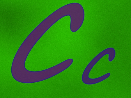 Transparent gray letter C , big and small on GREEN grunge backgroundの写真素材