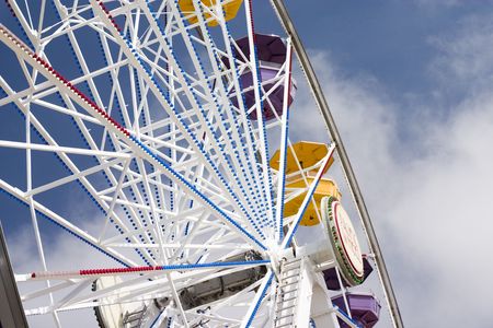 Santa Monica Pacific Park Ferris Wheel close upの写真素材
