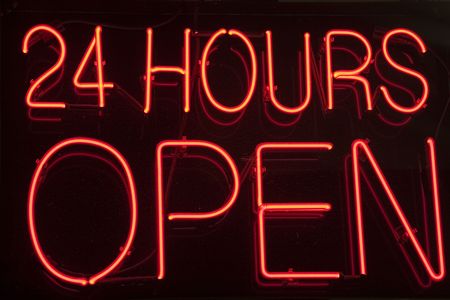 24 Hour Open Neon Signの写真素材