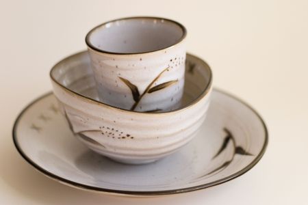 Japanese sake plate,bowl and tea cupの写真素材