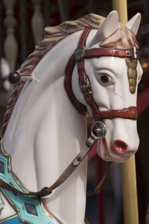 ornate carousel horse close up at an amsuement parkの写真素材