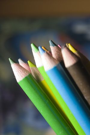 assorted children's color pencilsの写真素材