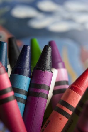 colorful crayons in a kid's playroomの写真素材