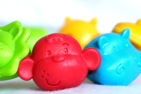 child's pacifier with colorful animalsの写真素材