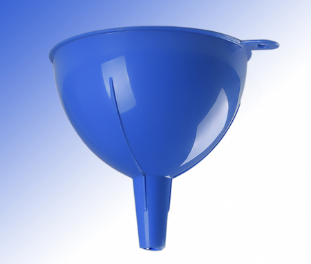Blue plastic kitchen funnel liquidの写真素材