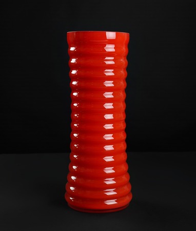 Modern red glass vase, front viewの写真素材