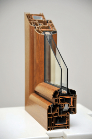 The cut plastic window profile with two glasses