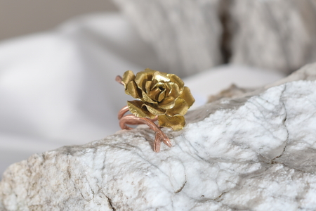 Fashioned cooper ring on the stone in the form of a flower, hand madeの写真素材