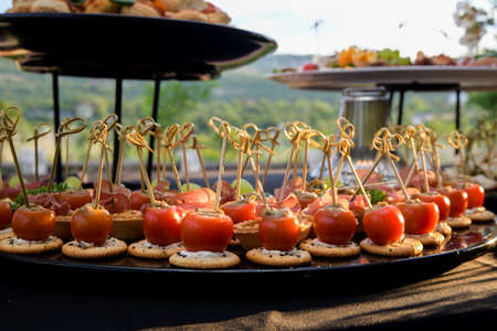 Cherry tomatoes served on the table. Buffet conceptの写真素材