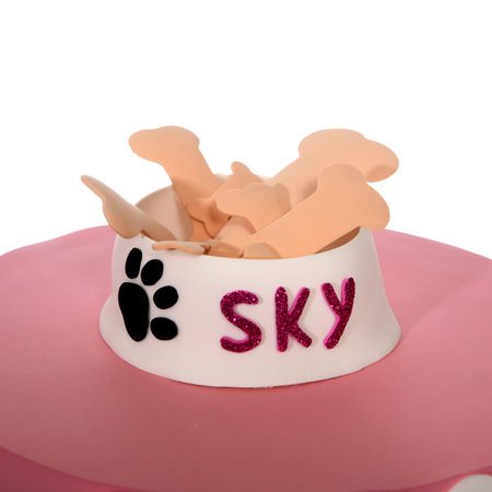 Details of modern wafer paper cakes. Design cake of the theme is inspired by the movie PAW PATROL team and SKYE. The cakes maked of wafer paper, hand madeの写真素材