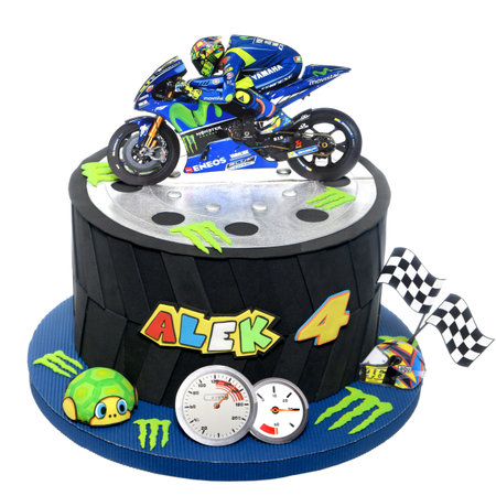 Skopje, North Macedonia - February 07 2024: Moviestar Yamaha MotoGP rider, Valentino Rossi. Modern wafer paper cakes. The cakes maked of wafer paper. Design cake inspired by the moto sportのeditorial素材
