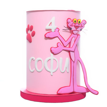 Skopje, North Macedonia - February 8 2024: Paper cake, made in a design with different cartoon characters Pink Panther. Birthday cake. The cakes make of wafer paperのeditorial素材