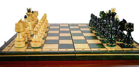 Chess board game concept of business ideas and competition and strategy ideas concept. Chess pieces before the game. Chess board on the table. View with chess pieces on a chess tabの写真素材