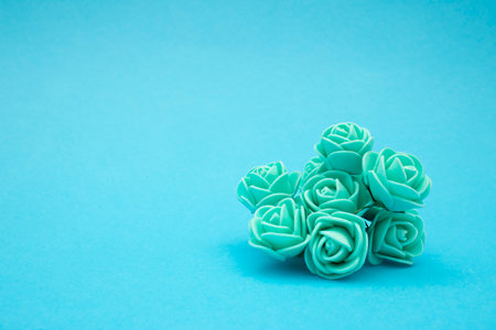 Pastel color of azure bouquet flowers on blue background.の写真素材