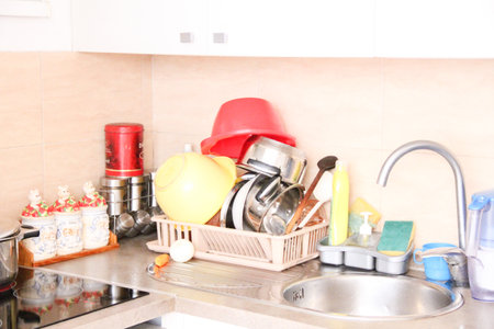 Kitchen utensils on countertop, closeup of photo