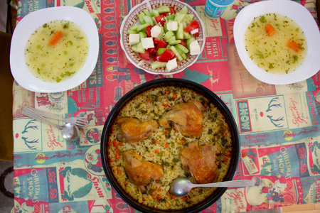 Traditional Turkish pilaf with meat, vegetables and yoghurt.の写真素材