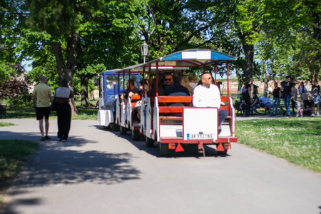 Tourist bus in the parkの写真素材