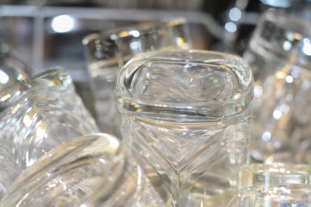 Close up of empty glassware in the kitchen. Selective focus.の写真素材