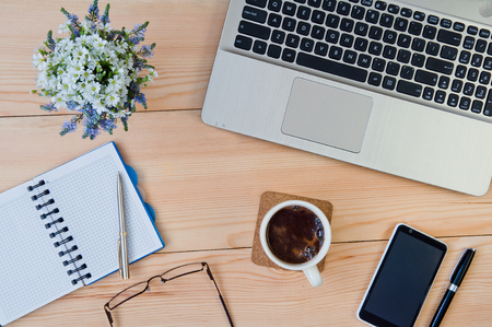 Cup of coffee on the desktop. Business concept