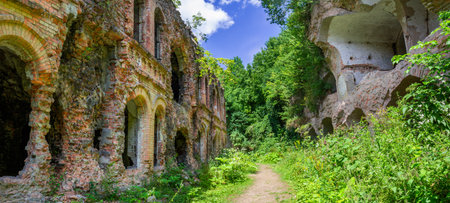 Ruins of the Tarakaniv Fort (Dubno Fort, Dubno New Castle). Defense architectural monument of the 19th century. Dubno, Ukraineの写真素材