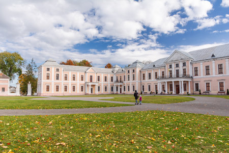 Vyshnivets, Ukraine - October 29, 2023. A beautiful view of the Vyshnivetsky Palace in the village of Vyshnivets, Ternopil Region, Ukraine. Popular tourist destinationのeditorial素材