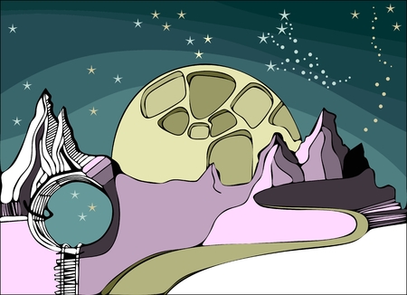 Vector illustration of alien night landscapeのイラスト素材