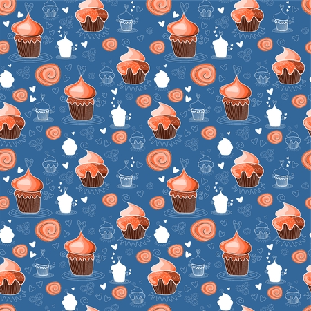 Seamless pattern with sweet cupcakes. Vector illustration.のイラスト素材