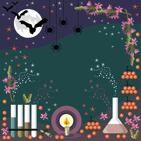 Alchemy frame for Halloween. Vector illustration.のイラスト素材