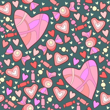 Pattern of sweet candy and hearts for Valentine's Dayのイラスト素材