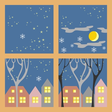 Winter night houses. Vector illustration. Perfect template for card.のイラスト素材