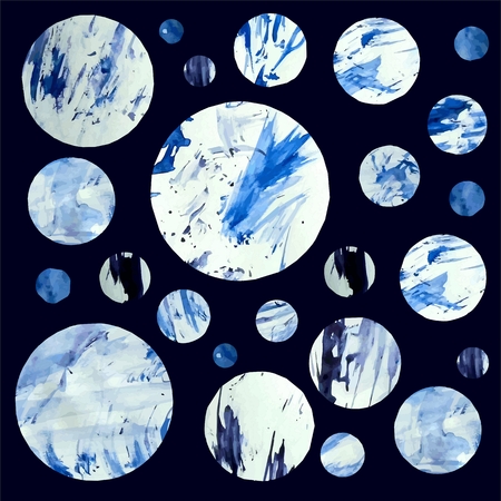 Illustration of fantasy watercolor planets in blue tones.のイラスト素材