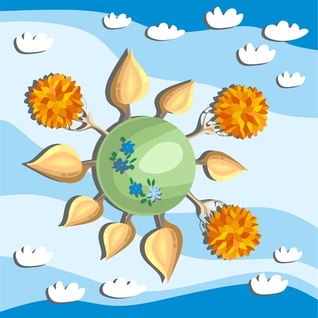 Trees on the green planet on the blue sky.のイラスト素材