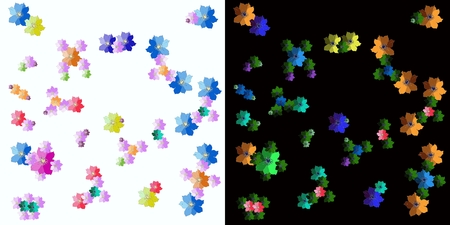 Cheerful fabric with molecules from hand drawn flowers on white and black background. Vector illustration.のイラスト素材