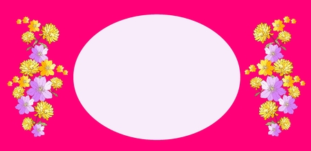 Oval frame with space for your text or design and beautiful flowers. Vector template.のイラスト素材