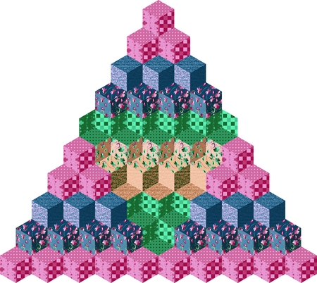 Pyramid from colorful patchwork cubes. Vector illustration.のイラスト素材