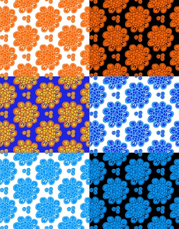 Collection of bright floral seamless patterns. Can be used for wallpapers, textiles, fabrics, textures, wrapping paper, card, invitation. Vector illustration.のイラスト素材