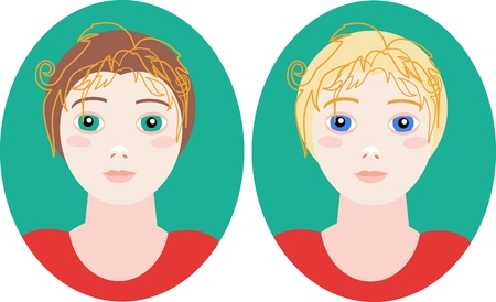 Two portraits of young women. Vector illustration.のイラスト素材