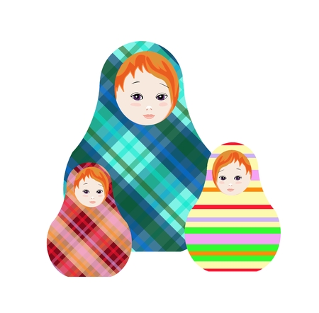 Russian dolls - matrioshka. Collection of toys with geometric ornament. Vector illustrationのイラスト素材