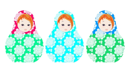 Russian dolls - matrioshka. Collection of toys with tender floral ornament. Vector illustrationのイラスト素材