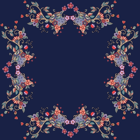 Decorative floral ornament. Can be used for frames, cards, bandana prints, kerchief design, tablecloths and napkins. Vector illustration.のイラスト素材