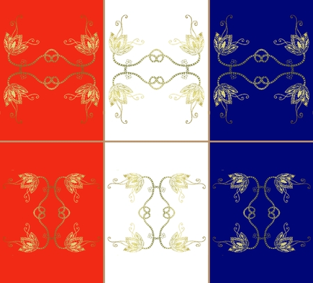Set of vintage ceramic tiles.  Tricolor bright background. Vector illustration.のイラスト素材