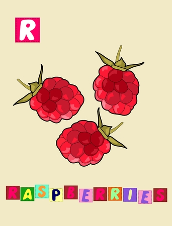 Cute cartoon english alphabet with colorful image and word.