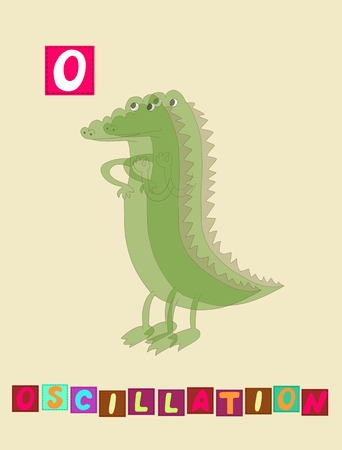 Cute cartoon english alphabet with colorful image and word. Kids vector ABC on white background. Letter O. Oscillation.のイラスト素材